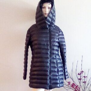 Soia & Kyo Womens Puffer Coat Black/Charcoal Down Fill Hood Sz Small 6
